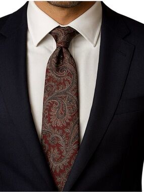 Vintage Hardy Amies Tie Paisley Silk Burgundy Gray Teal Mens Necktie